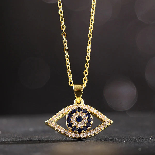 Damnstyle Gold-Plated Stainless Steel American Diamond Studded Evil Eye Pendant