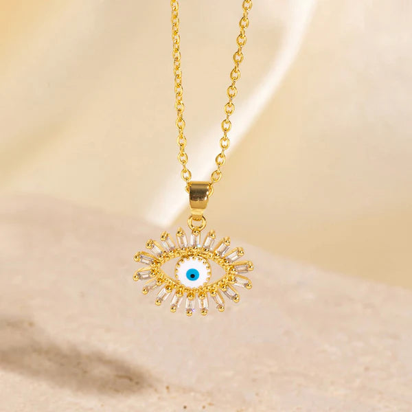 Damnstyle Gold-Plated Stainless Steel AD Evil Eye Charm Pendant