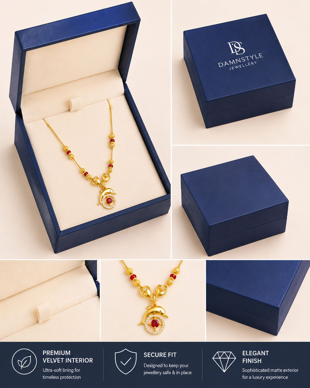 Damnstyle Gold Plated Ruby Heart Mangalsutra Necklace for Women