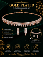 Damnstyle Necklace Anti-Tarnish Rhinestone & Baguette Choker Set With Earrings