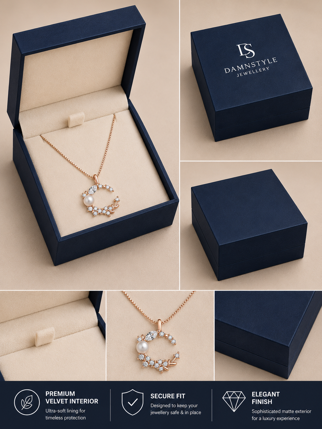 Damnstyle Rose Gold-Plated American Diamond Studded Moon Korean Pendant
