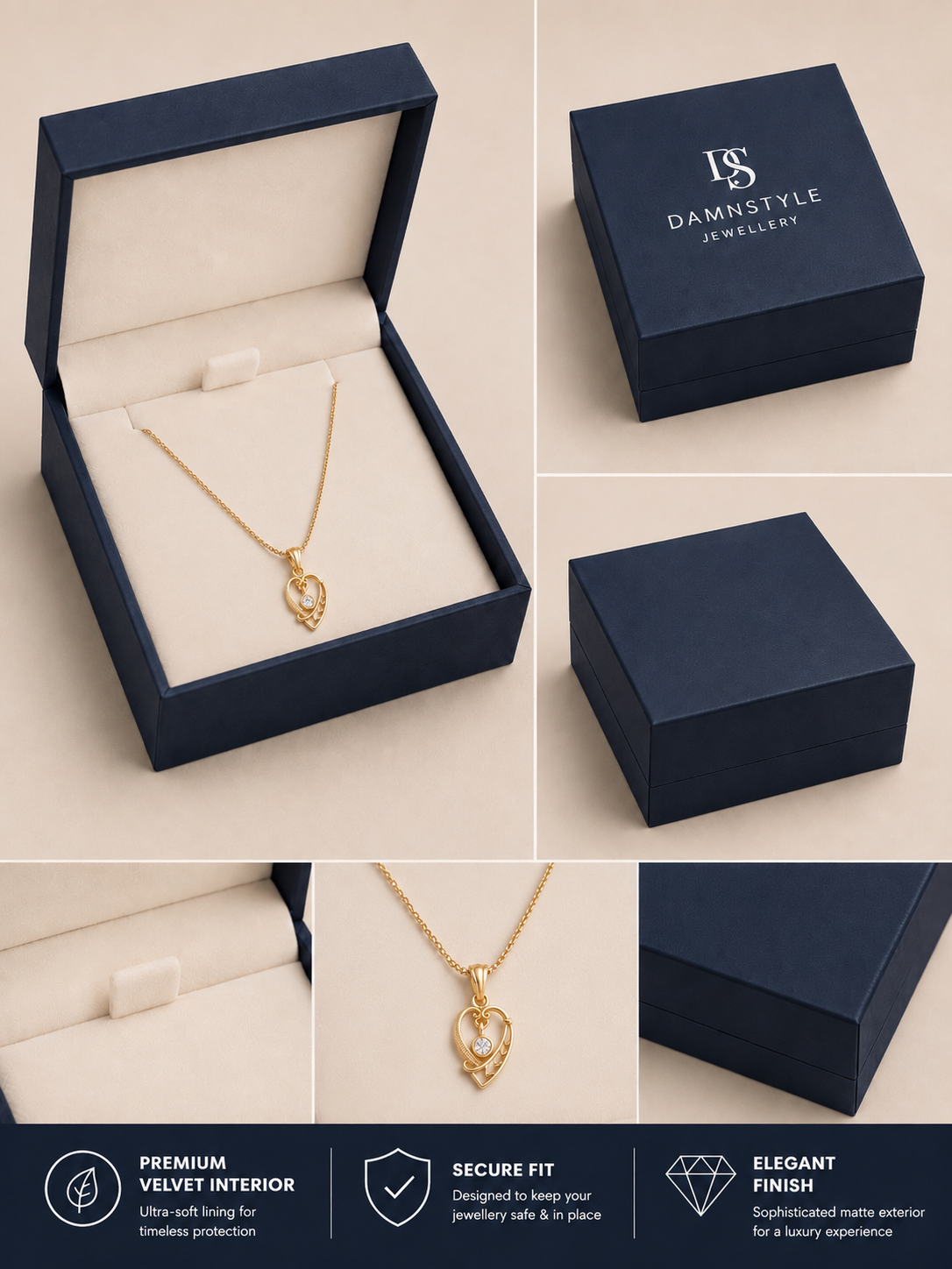Damnstyle Necklace Anti-Tarnish Open Heart Crystal Pendant Chain