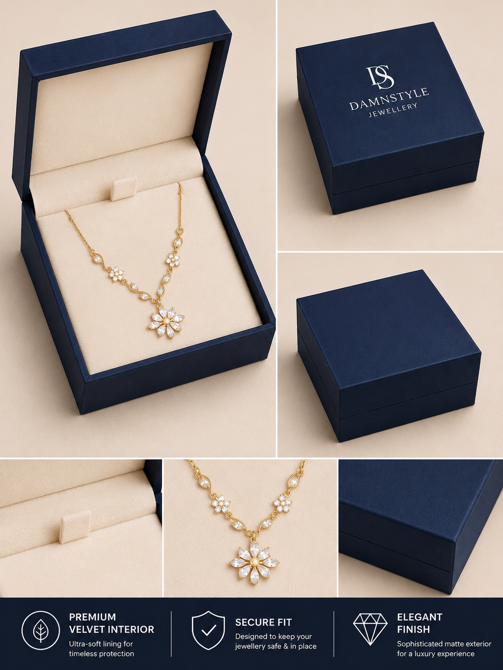 Gold Plated Floral Crystal Pendant Necklace for Women & Girls