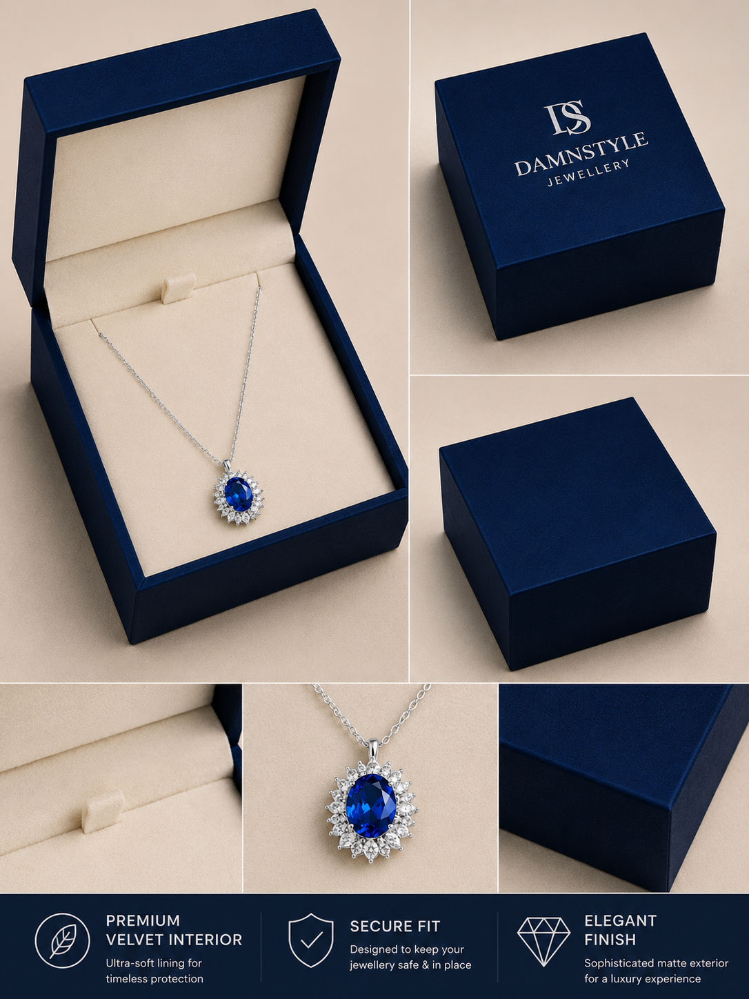 Damnstyle Silver-Plated Anti-Tarnish American Diamond Blue Oval Pendant