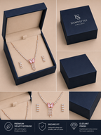 Damnstyle Necklace Anti-Tarnish Pink Butterfly Rhinestone Set With Earrings