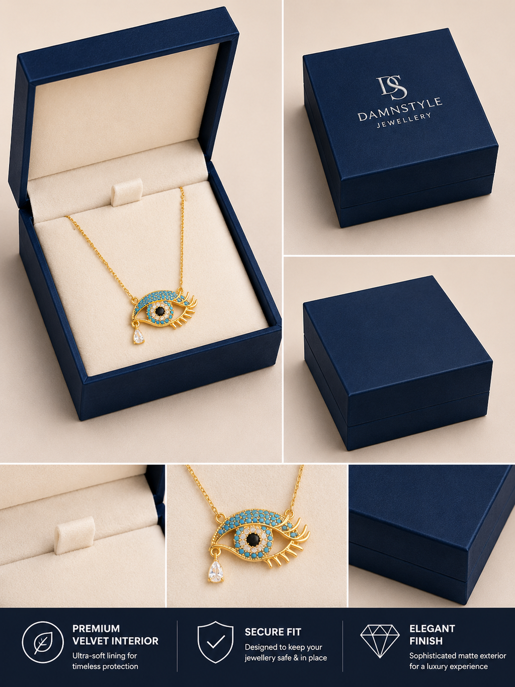 Damnstyle Stainless Steel Gold-Plated Evil Eye Protection Pendant