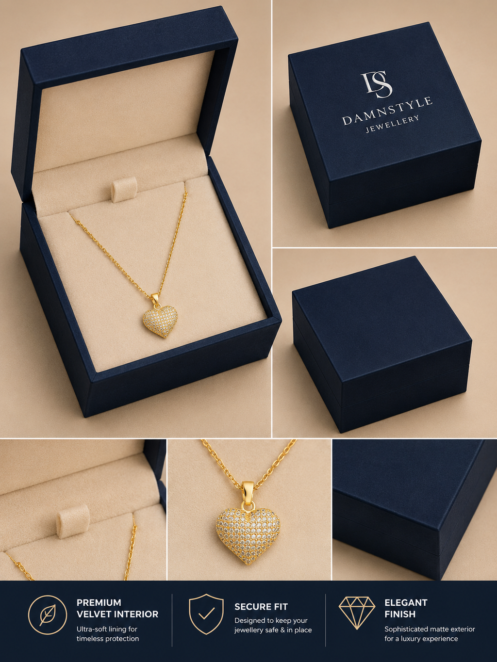 Damnstyle Gold-Plated Stainless Steel AD Studded Heart Pendant