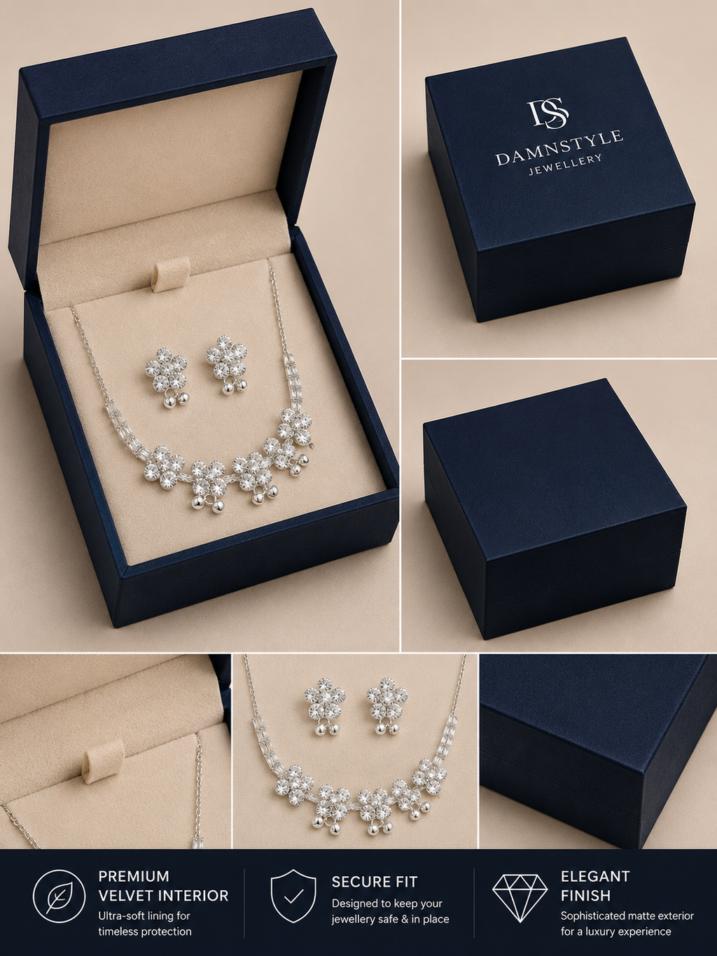 Damnstyle Anti-Tarnish Floral Cluster Jewellery Set With Earrings