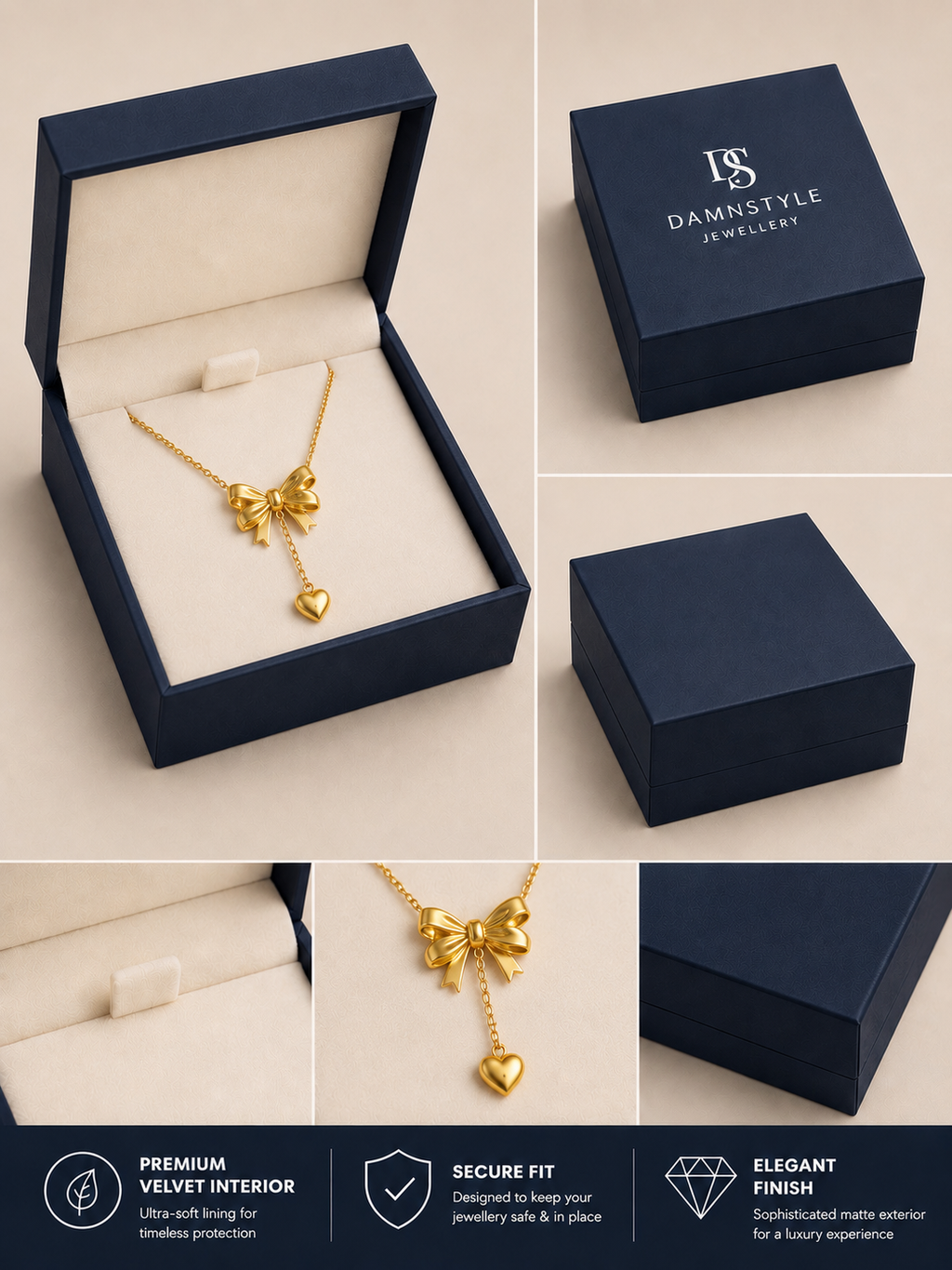 Damnstyle Gold-Plated Stainless Steel Anti-Tarnish Heart Bow Pendant