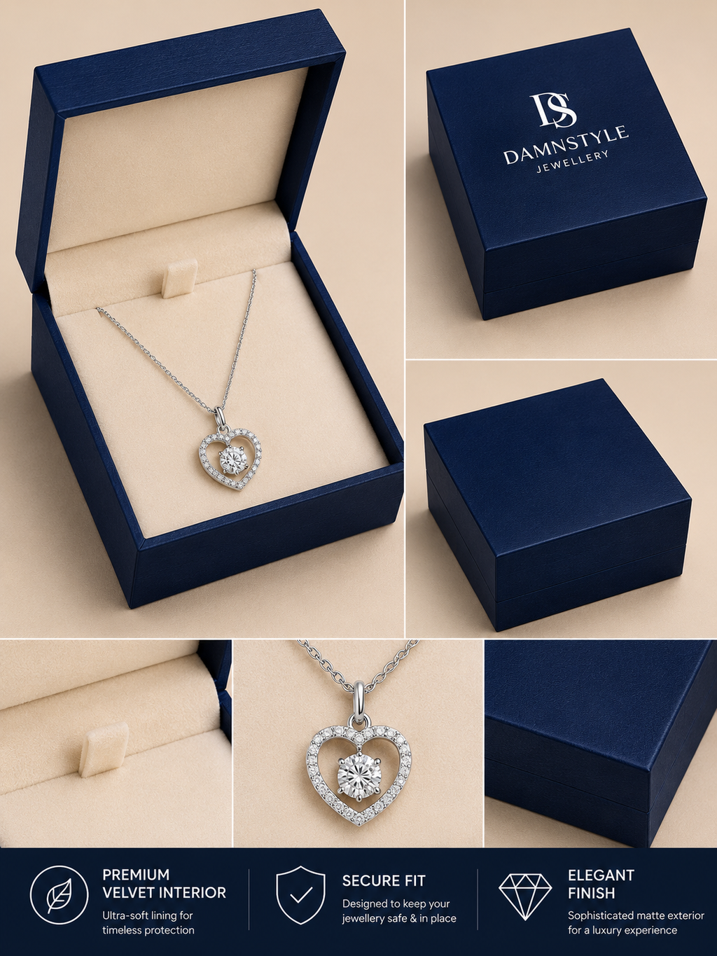 Damnstyle Anti-Tarnish Crystal Heart Halo Pendant