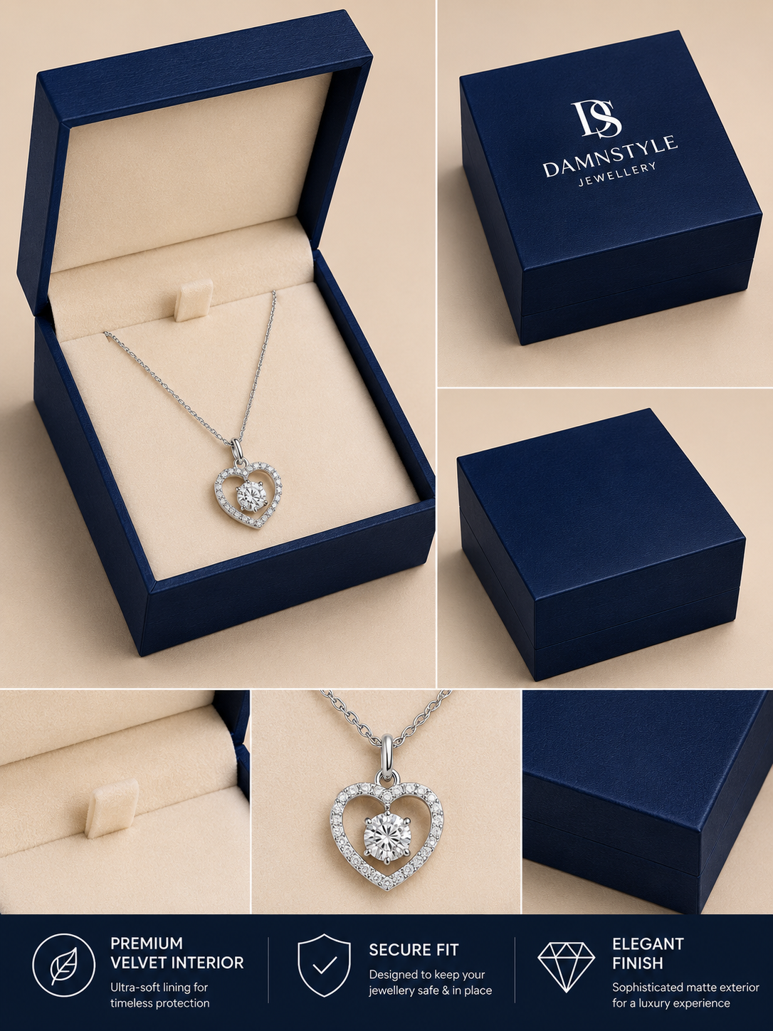 Damnstyle Anti-Tarnish Crystal Heart Halo Pendant