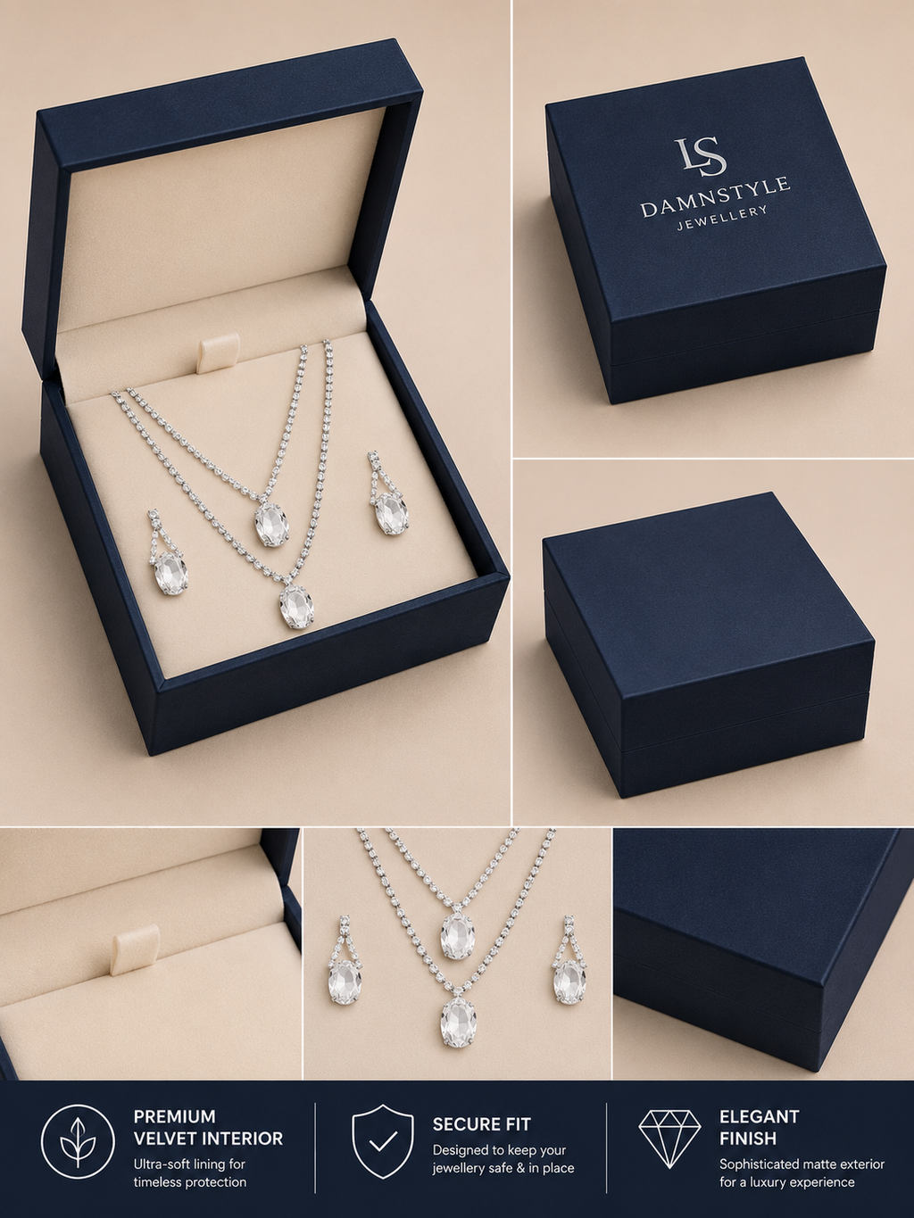 Damnstyle Anti-Tarnish Double Layer Crystal Jewellery Set With Earrings