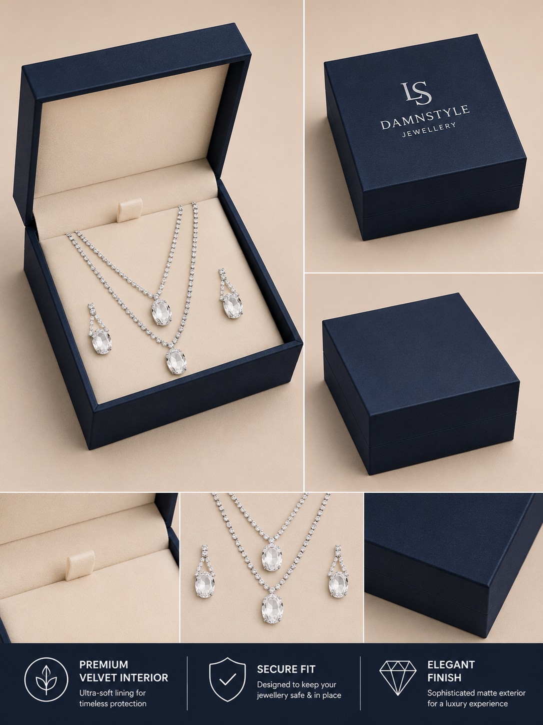 Damnstyle Anti-Tarnish Double Layer Crystal Jewellery Set With Earrings