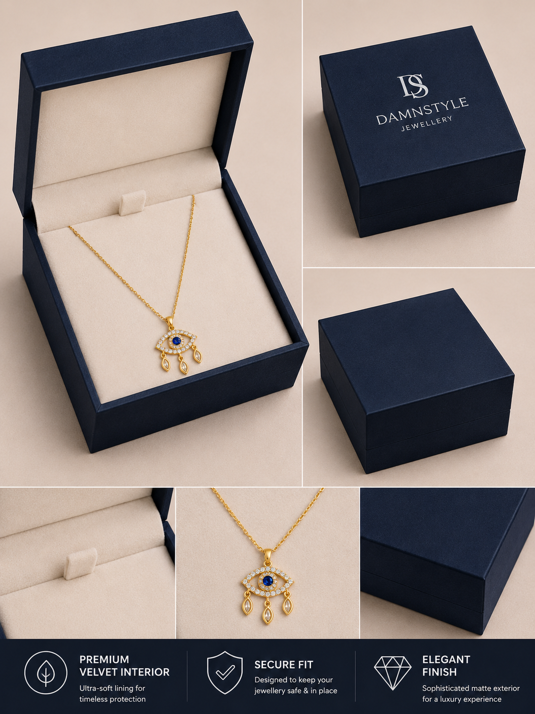 Damnstyle Gold-Plated Stainless Steel American Diamond Evil Eye Pendant