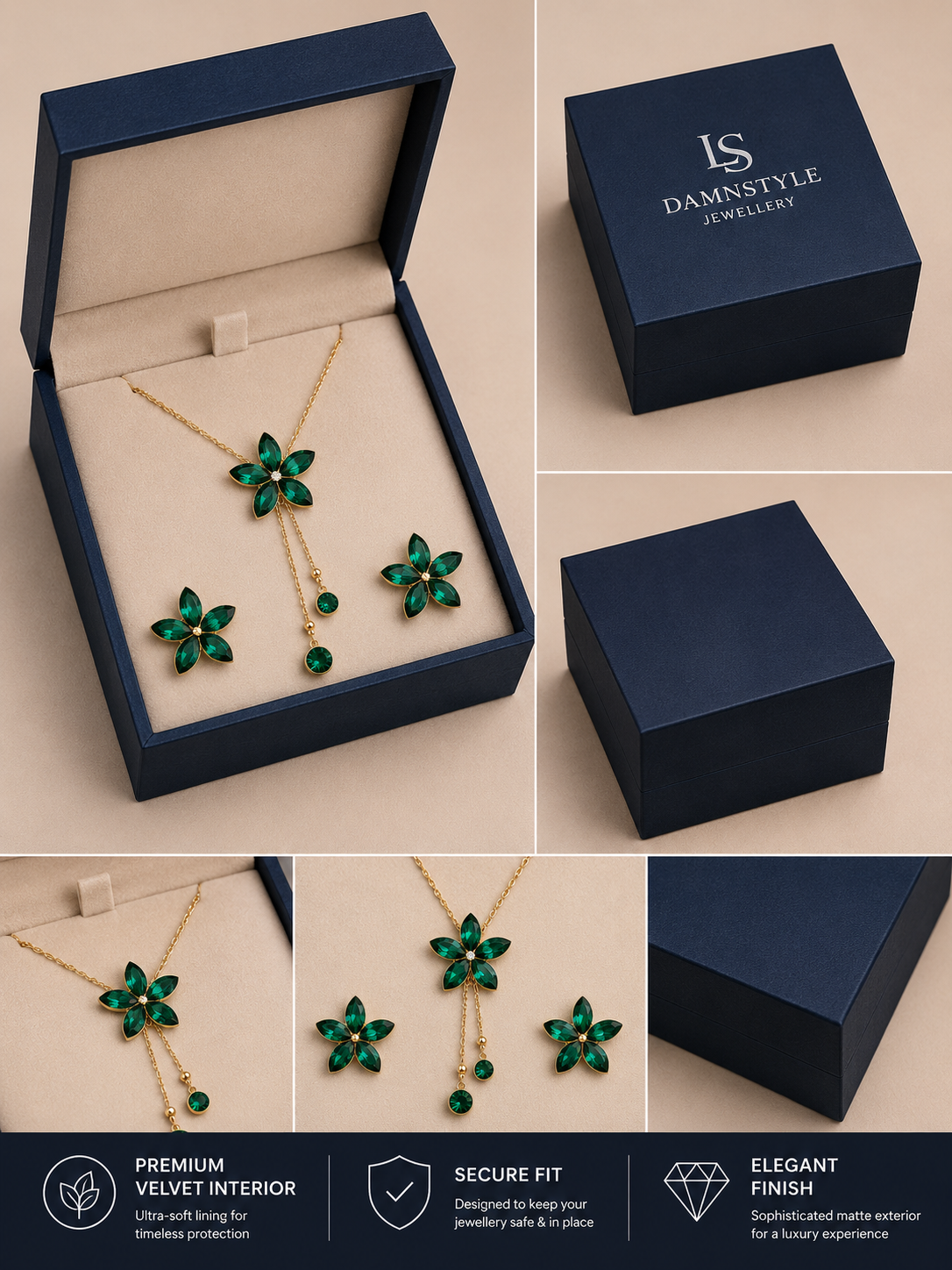 Damnstyle Necklace Anti-Tarnish Flower Set with Earrings