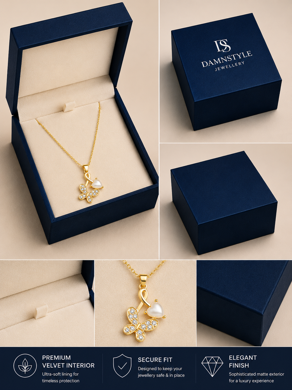 Damnstyle Anti-Tarnish Butterfly Pendant With Monalisa Stone