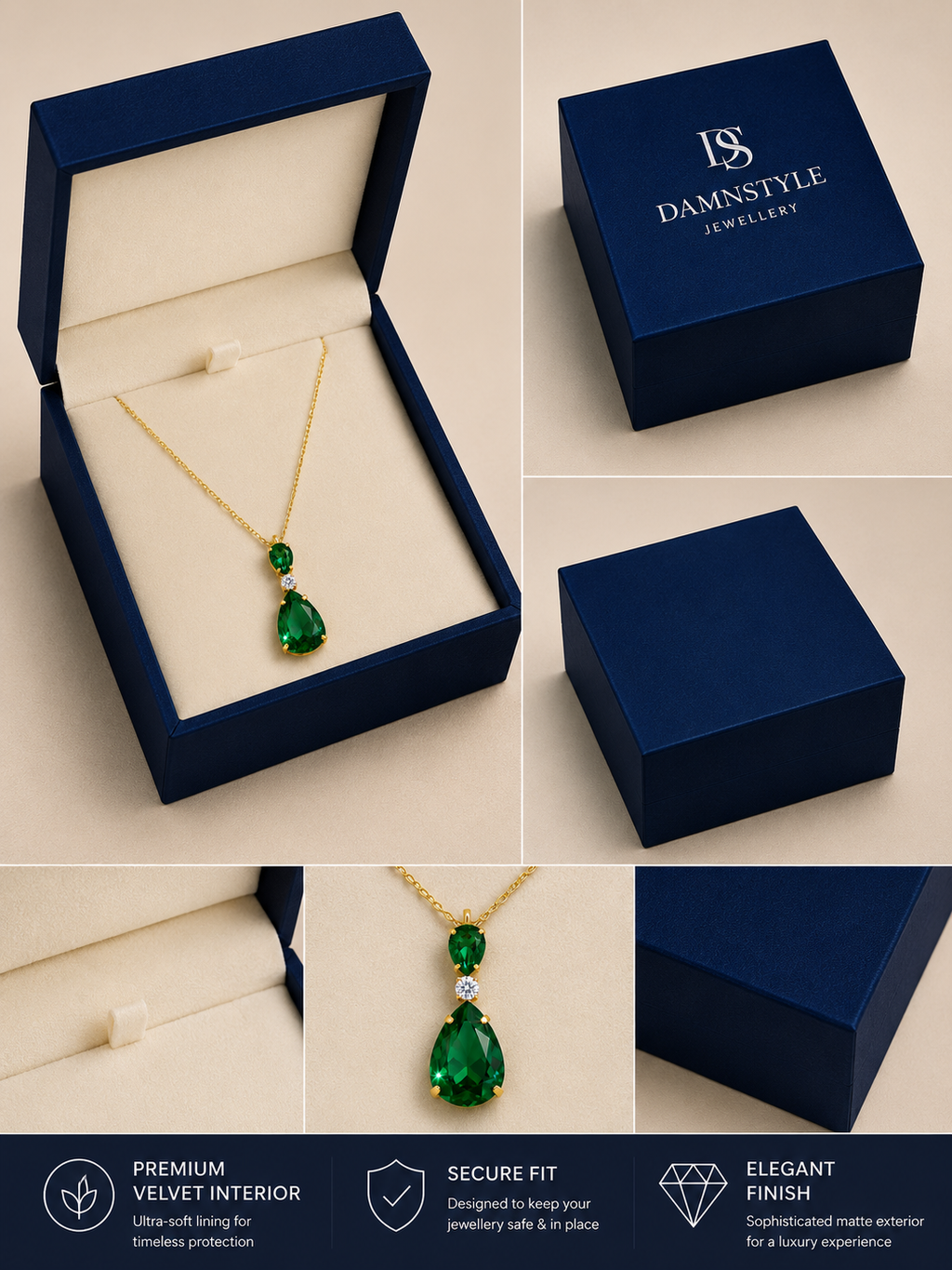 Damnstyle Anti-Tarnish Emerald Green Drop Crystal Pendant