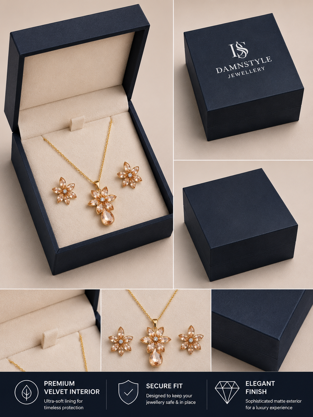 Damnstyle Anti-Tarnish Floral Crystal Teardrop Jewellery Set with Earrings
