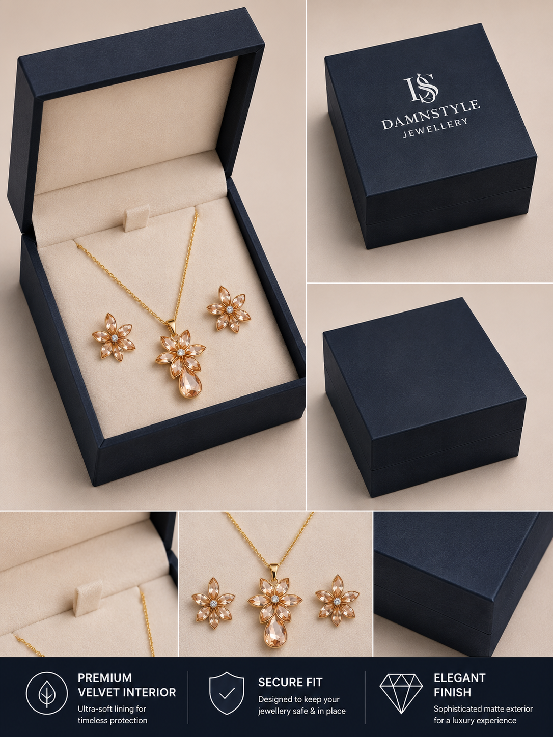 Damnstyle Anti-Tarnish Floral Crystal Teardrop Jewellery Set with Earrings
