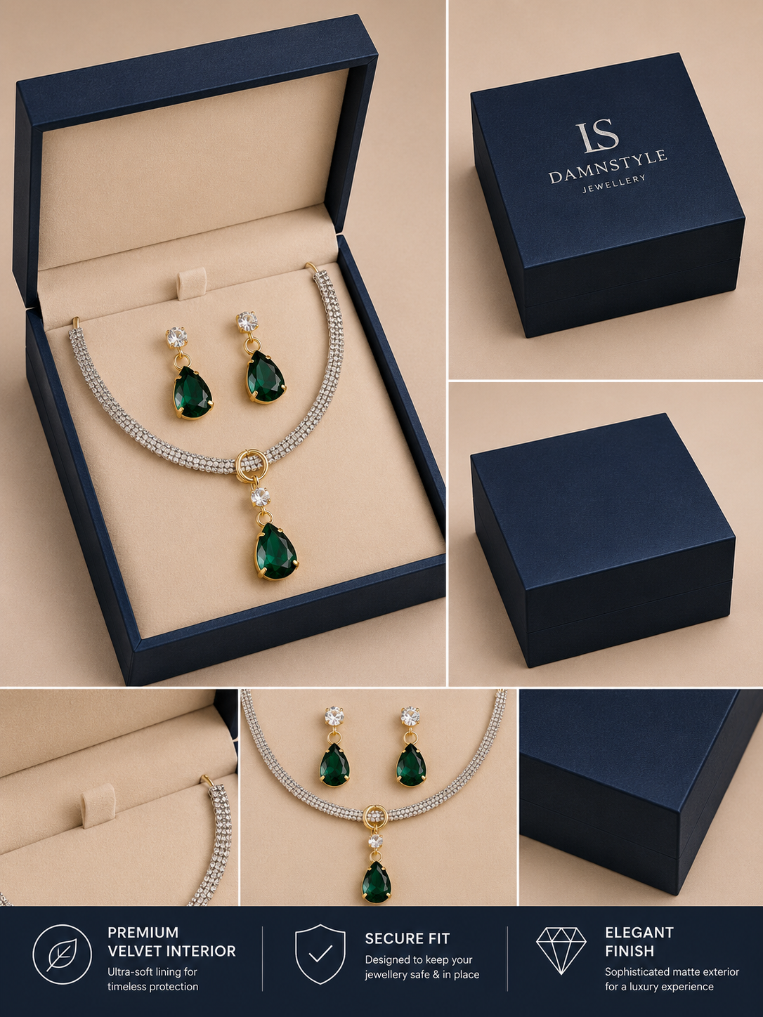 Damnstyle Necklace Anti-Tarnish Drop-Shaped Crystal Pendant Set With Earrings