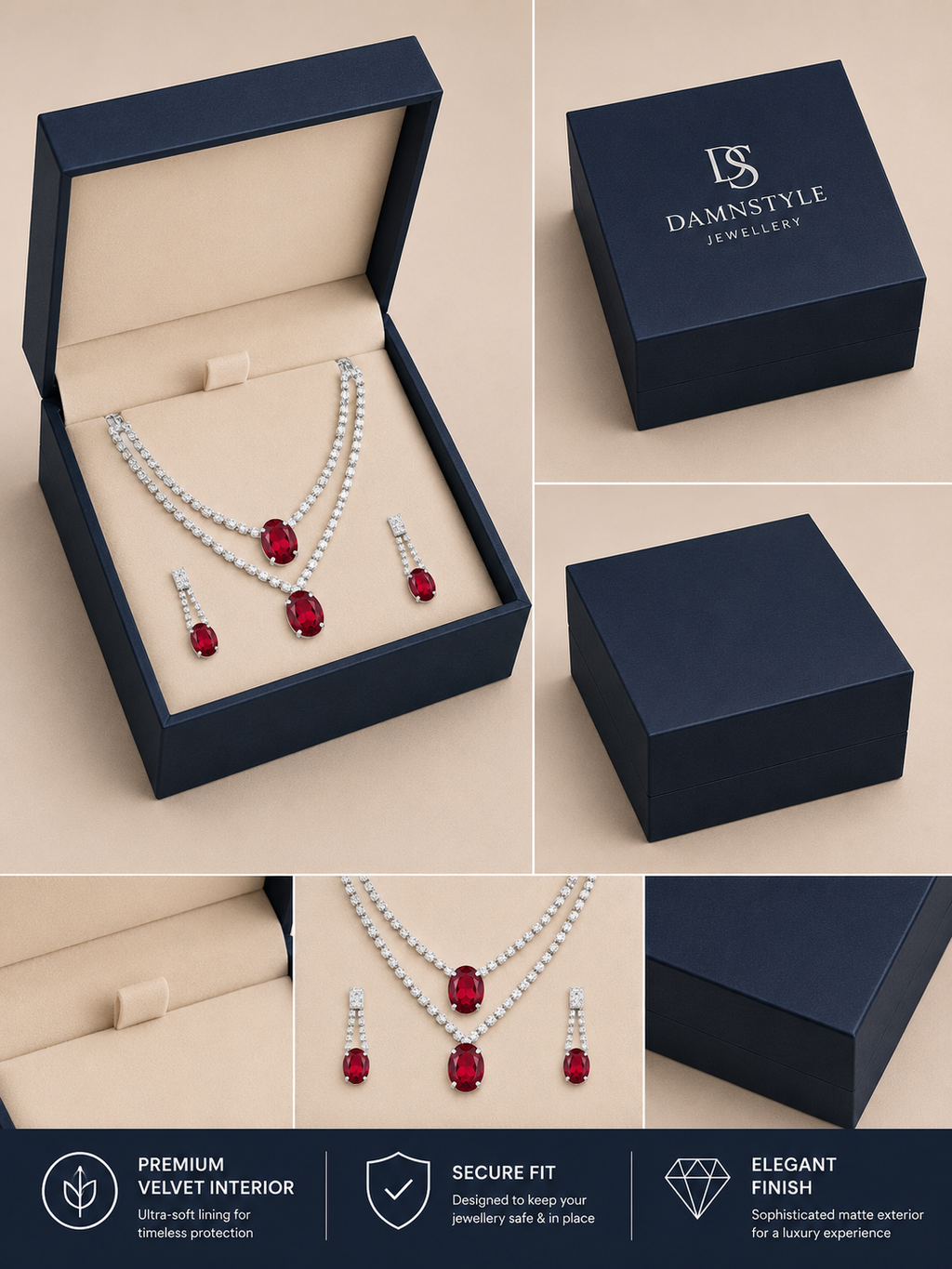 Damnstyle Anti-Tarnish Double Layer Crystal Jewellery Set With Earrings