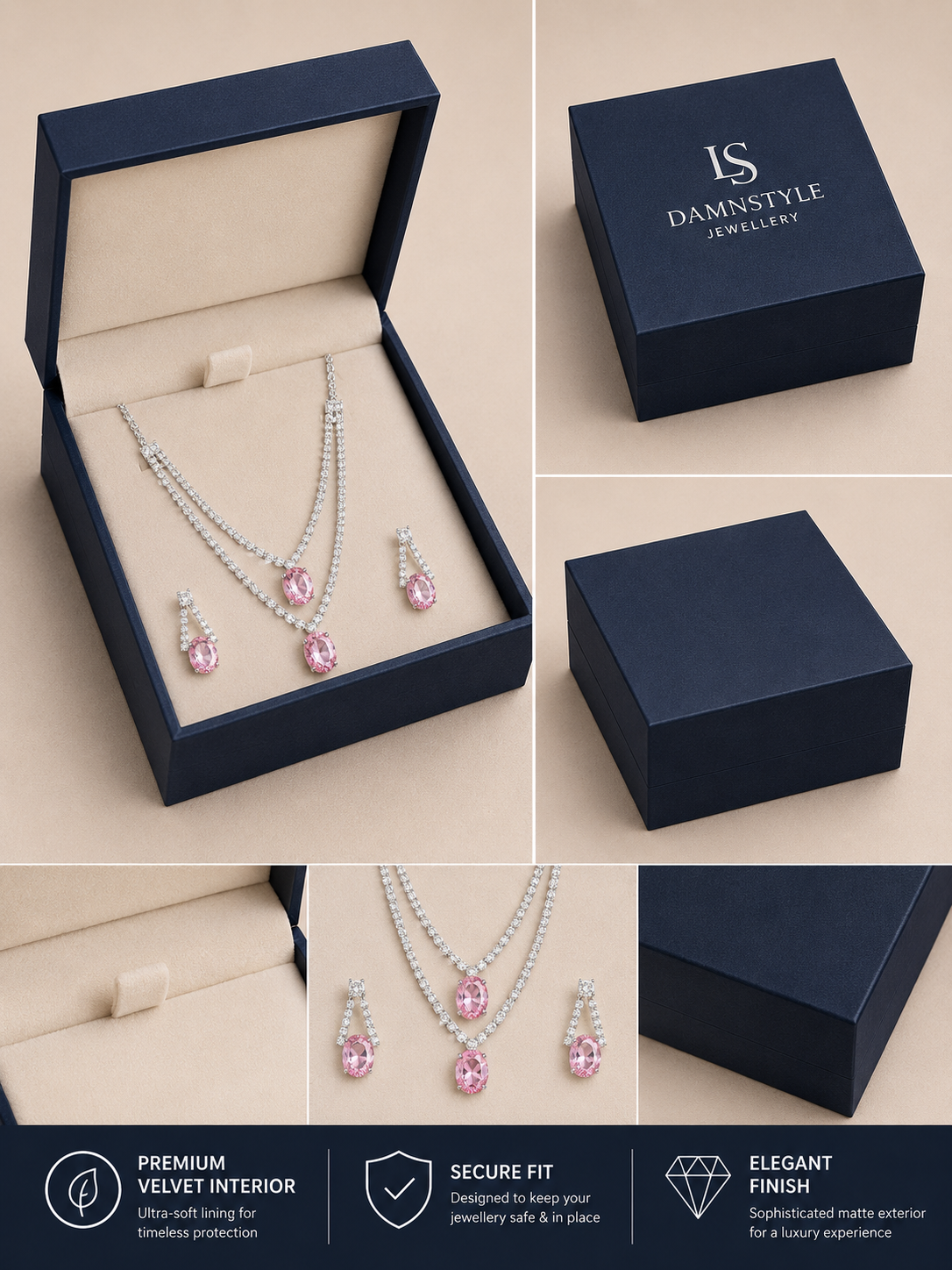 Damnstyle Anti-Tarnish Double Layer Crystal Jewellery Set With Earring