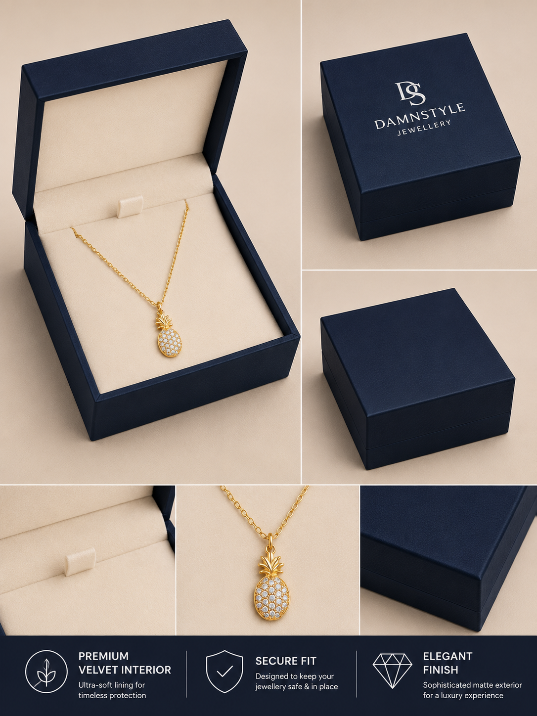 Damnstyle Anti-Tarnish Crystal Pineapple Pendant Chain